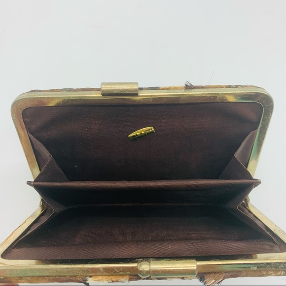 Vintage 70's Genuine Peacock Feather Wallet, Coin Purse, Kiss Clasp 5” - Picture 4 of 7